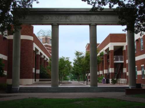entrance to Sonic Plaza and J.Y. Joyner Library
